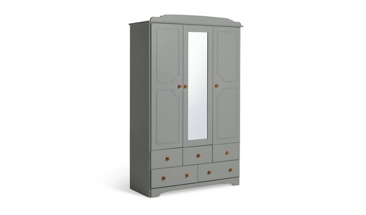 Argos Home Nordic 3 Door 5 Drawer Mirror Wardrobe - Grey