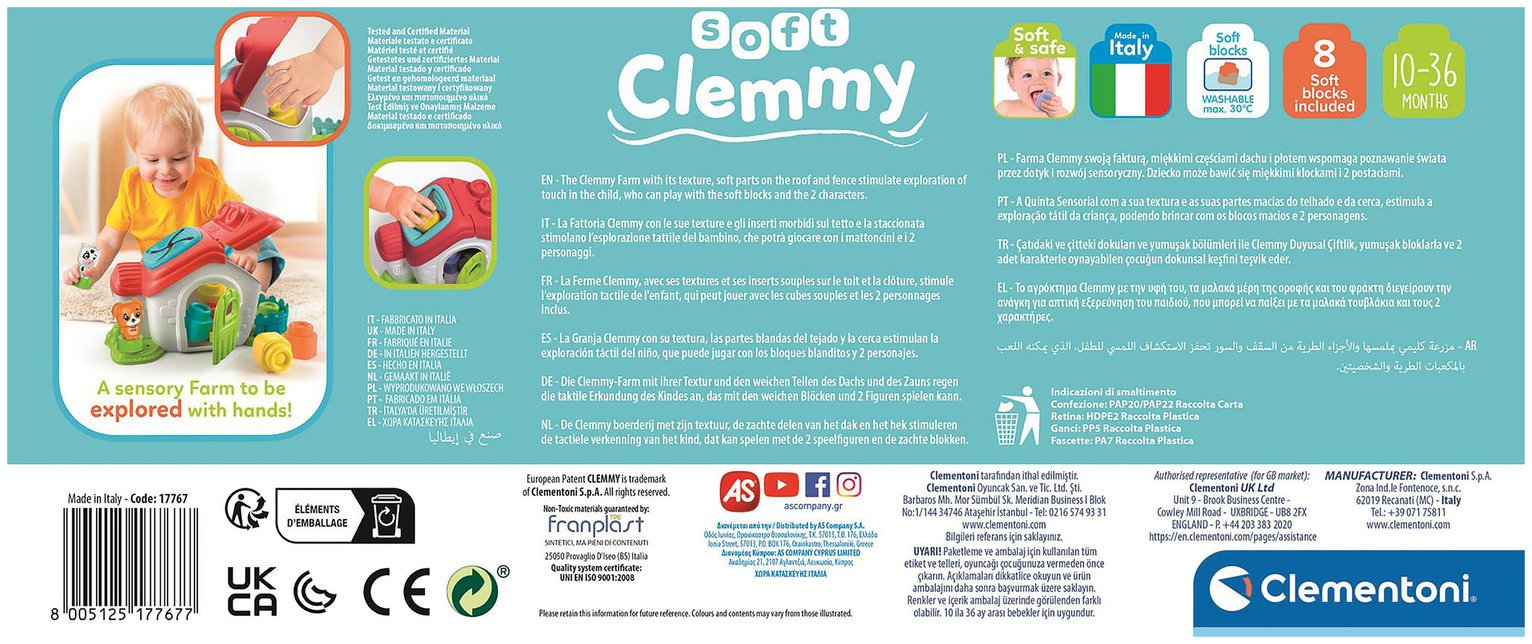 Clementoni Clemmy – 6 Cubes Empilables Et 3 Familles D’animaux De La Ferme Pour Bébés De 6 à 36 Mois