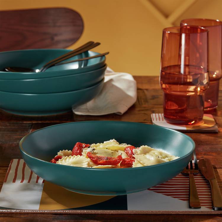 Habitat Matte Glaze 4 Piece Stoneware Pasta Bowls - Teal 0