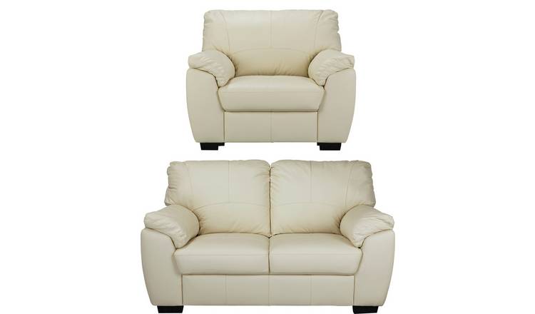 Argos Home Milano Leather Chair and 2 Seater Sofa - Ivory