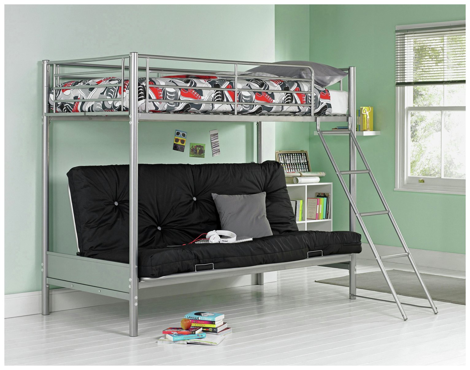 Argos Home Metal Bunk Bed, Black Futon & Kids Mattress