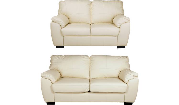 Argos Home Milano Leather 2 Seater and 3 Seater Sofa - Ivory