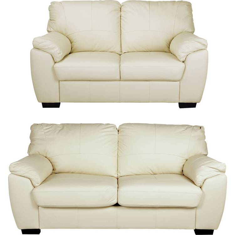 Argos Home Milano Leather 2 Seater and 3 Seater Sofa - Ivory 0