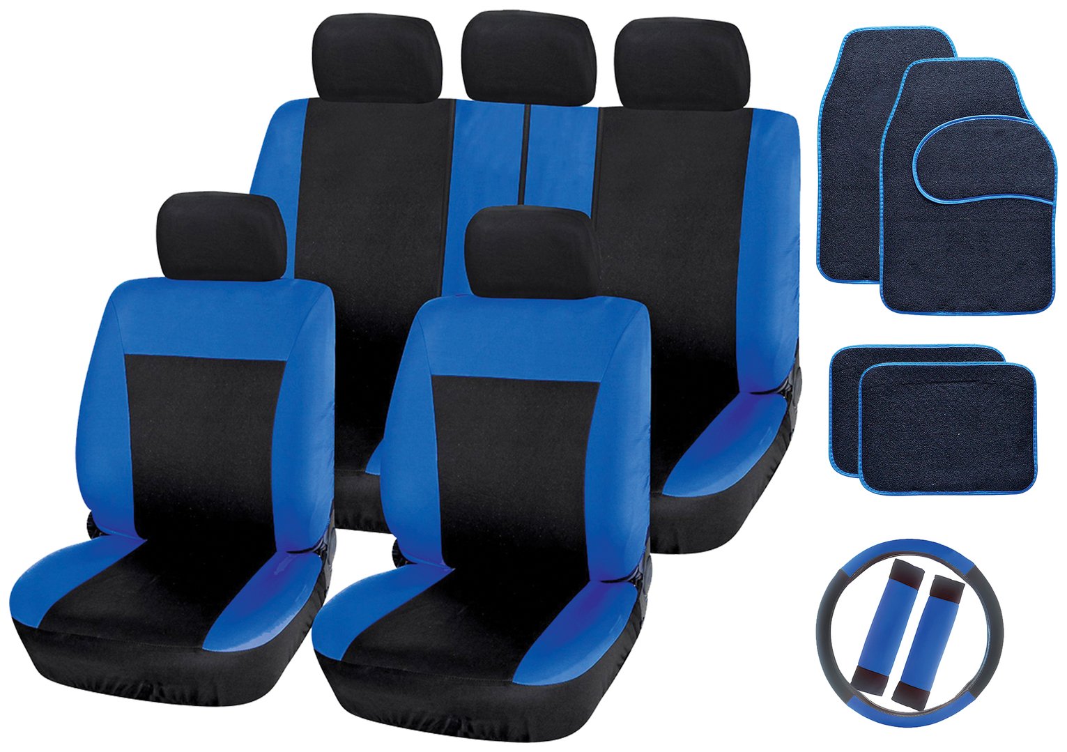 Streetwize Car Seat Cover and Mat Bundle Set - Black/Blue