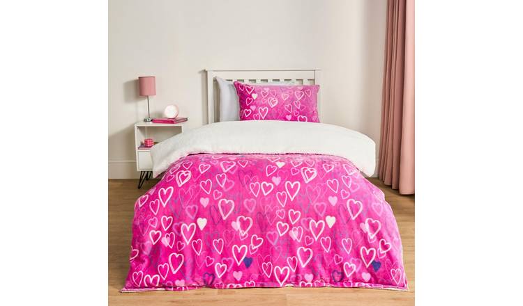 OHS Heart Print Glow In Dark Duvet Cover Set Pink - Double