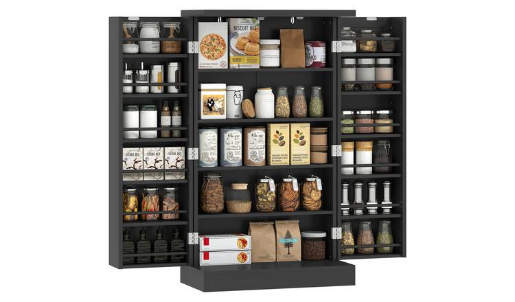 HOMCOM Adjustable Pantry Cabinet with Double Doors and 12 Spice Racks - Black