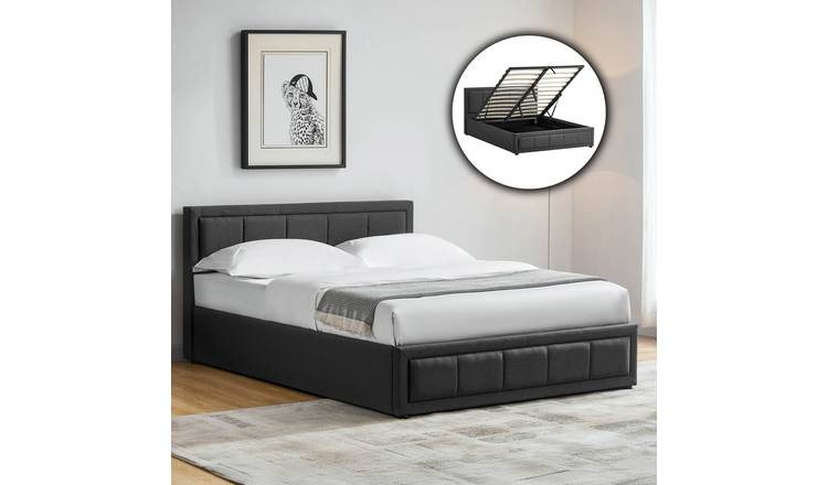 Vida Designs Vanita Double Ottoman Fabric Bed - Dark grey