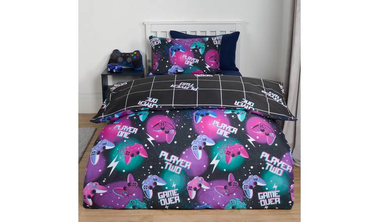 OHS Gaming Duvet Cover Bedding Set Neon Reversible Kids Bed Soft Black - Single