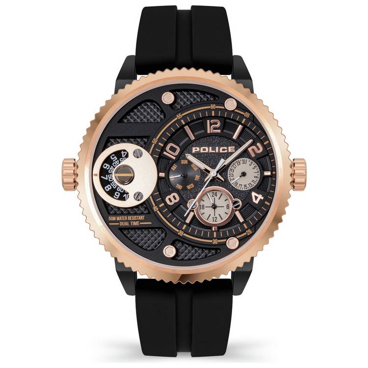 Police Ray Multi Dial Black Silicone Strap Watch 0