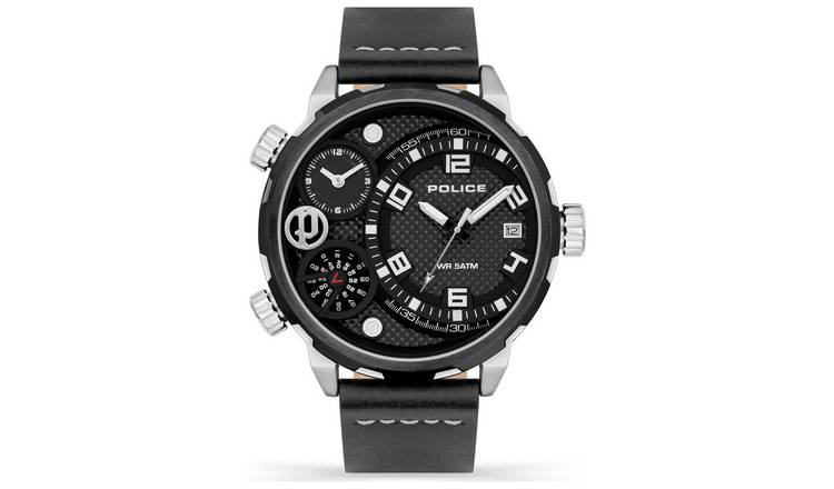 Men's Chronograph (Faux) Leather Grey Dial Watch