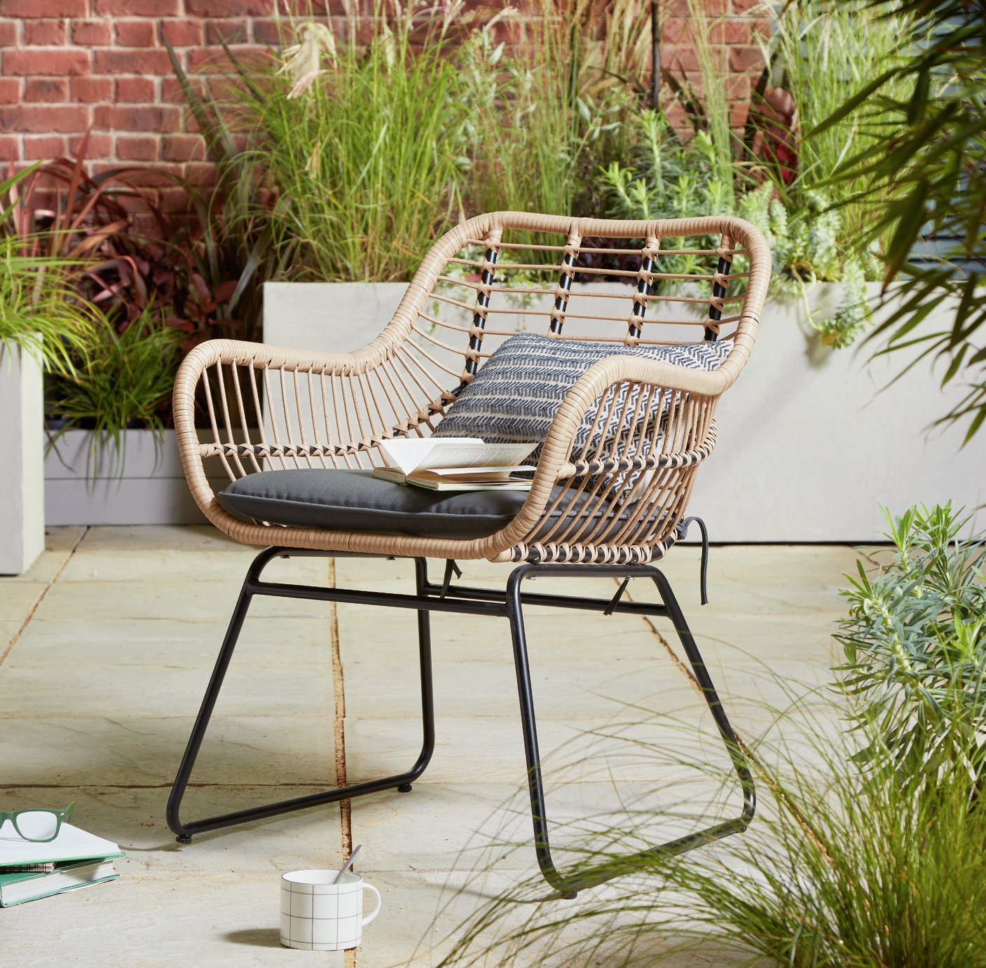 Habitat Ross Rattan Effect Garden Chair - Natural