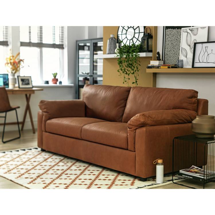 Habitat Florence Leather 3 Seater Sofa - Tan 0