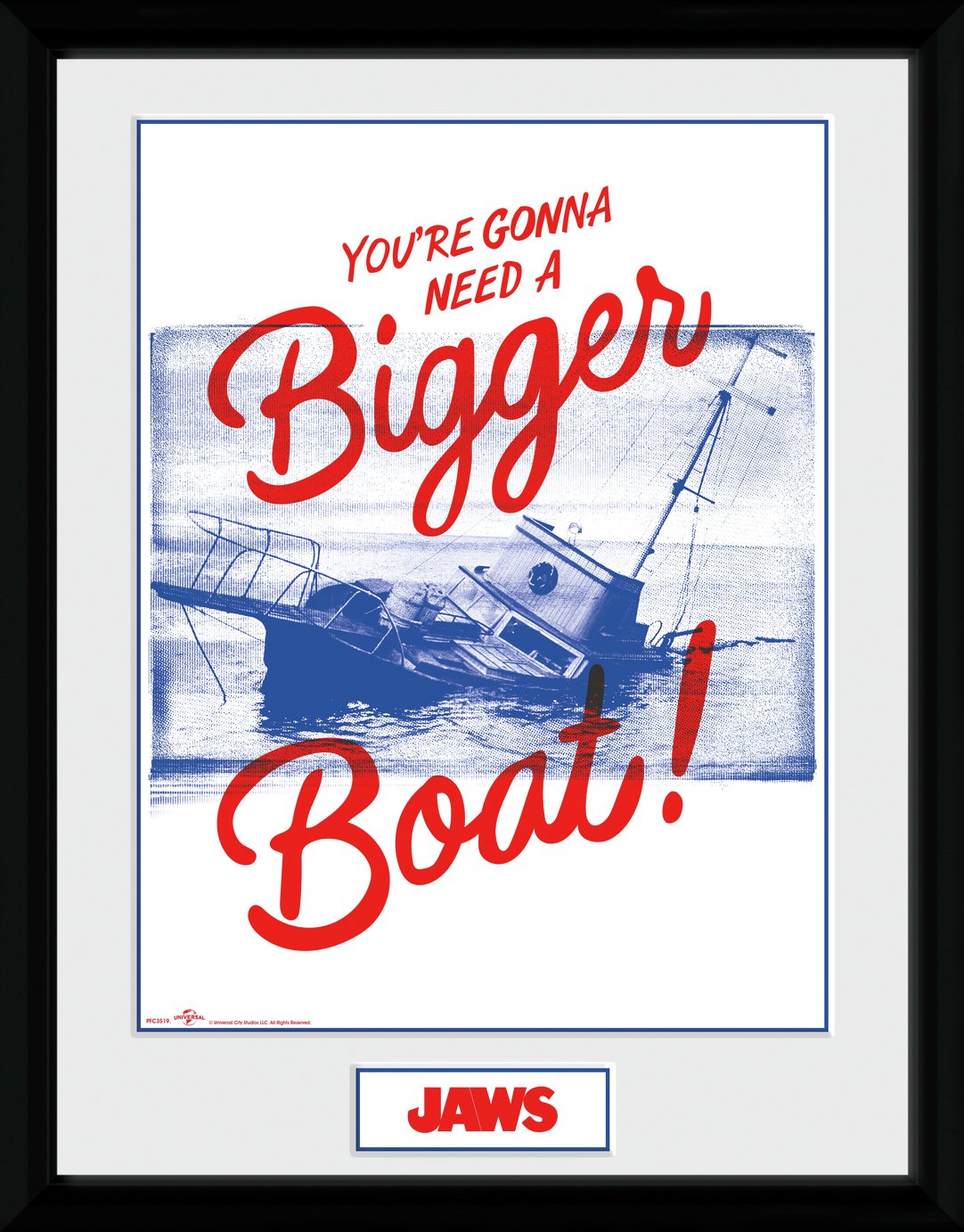 Jaws Bigger Boat Typpographic Framed Print - 30x40cm