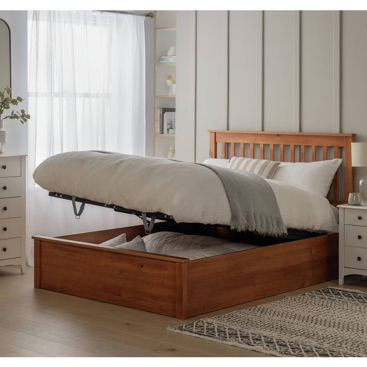 Buy Habitat Aspley Small Double Wooden Ottoman Bed Oak Stain Bed frames Habitat