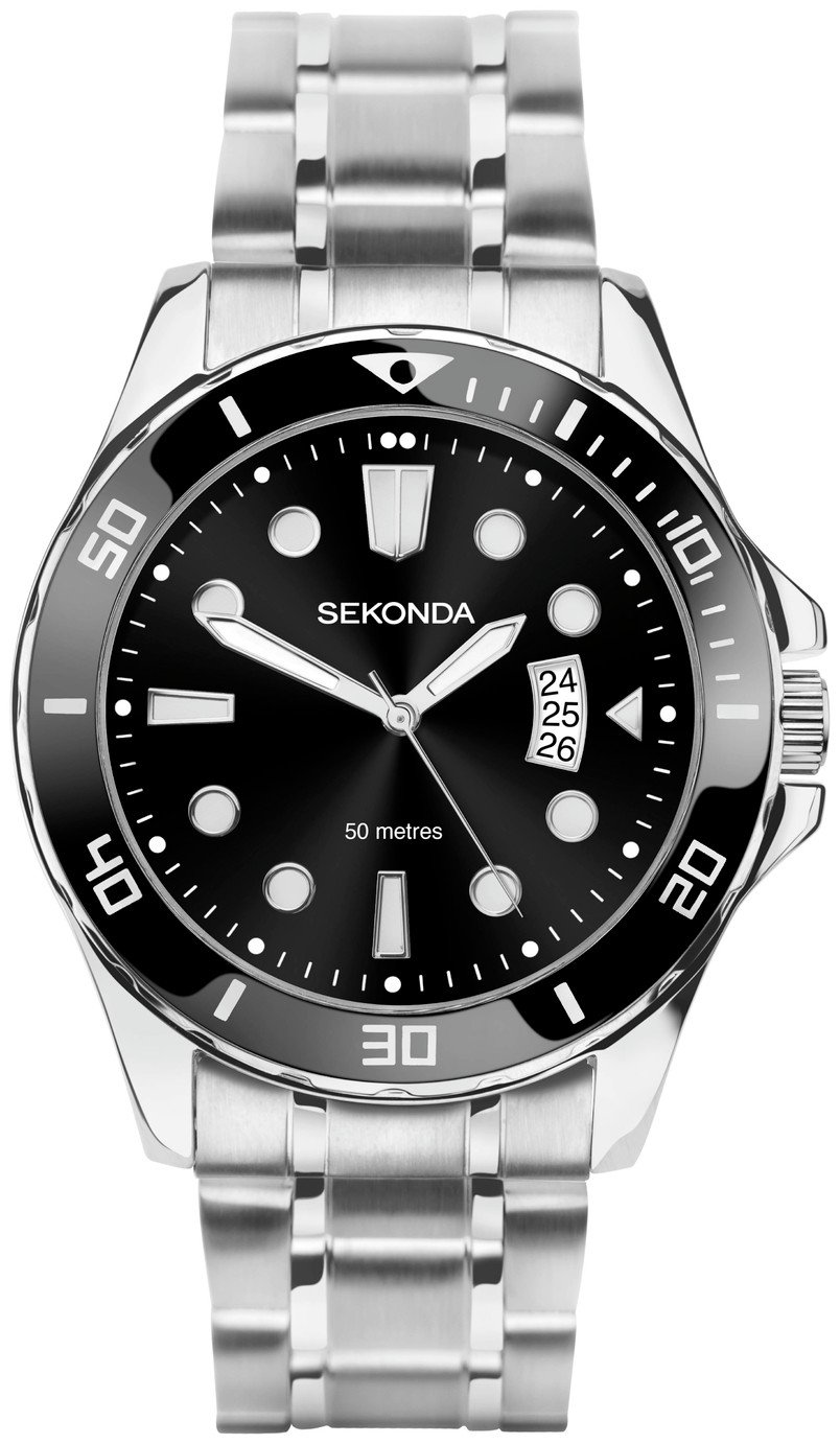 Sekonda Men's Stainless Steel Black Dial Bracelet Watch 