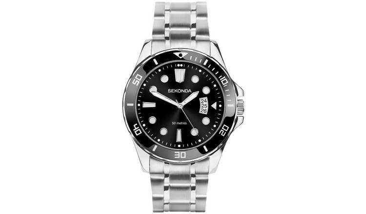 Sekonda Men's Stainless Steel Black Dial Watch 