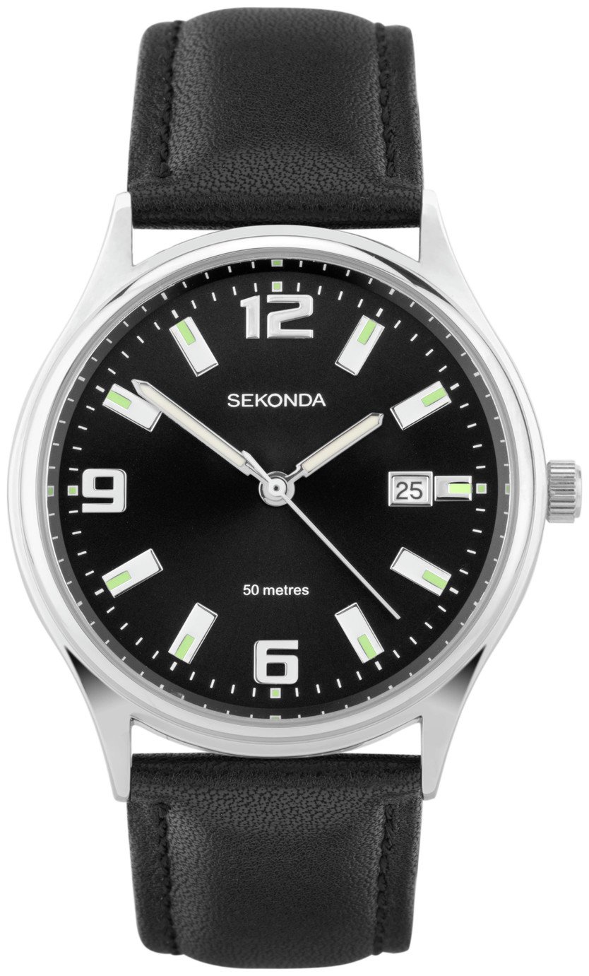 Sekonda Men's Black Faux Leather Strap Watch