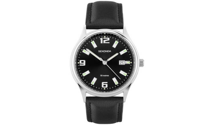 Sekonda Men's Black Faux Leather Strap Watch