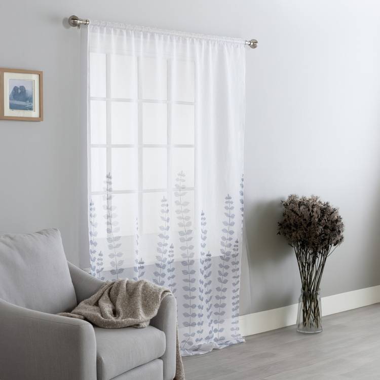 Argos Home Floral Pencil Pleat Voile Curtains Panel - White 0