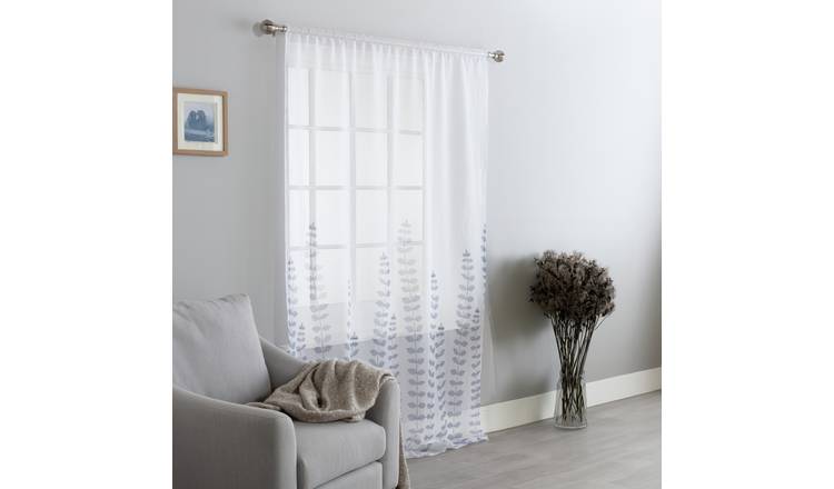 Argos Home Floral Pencil Pleat Voile Curtain Panel - White 