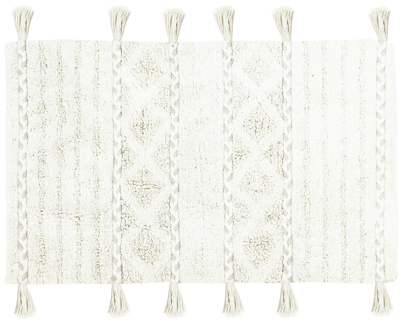 The Linen Yard Cotton Tassel Diamond Bath Mat -Natural Ivory