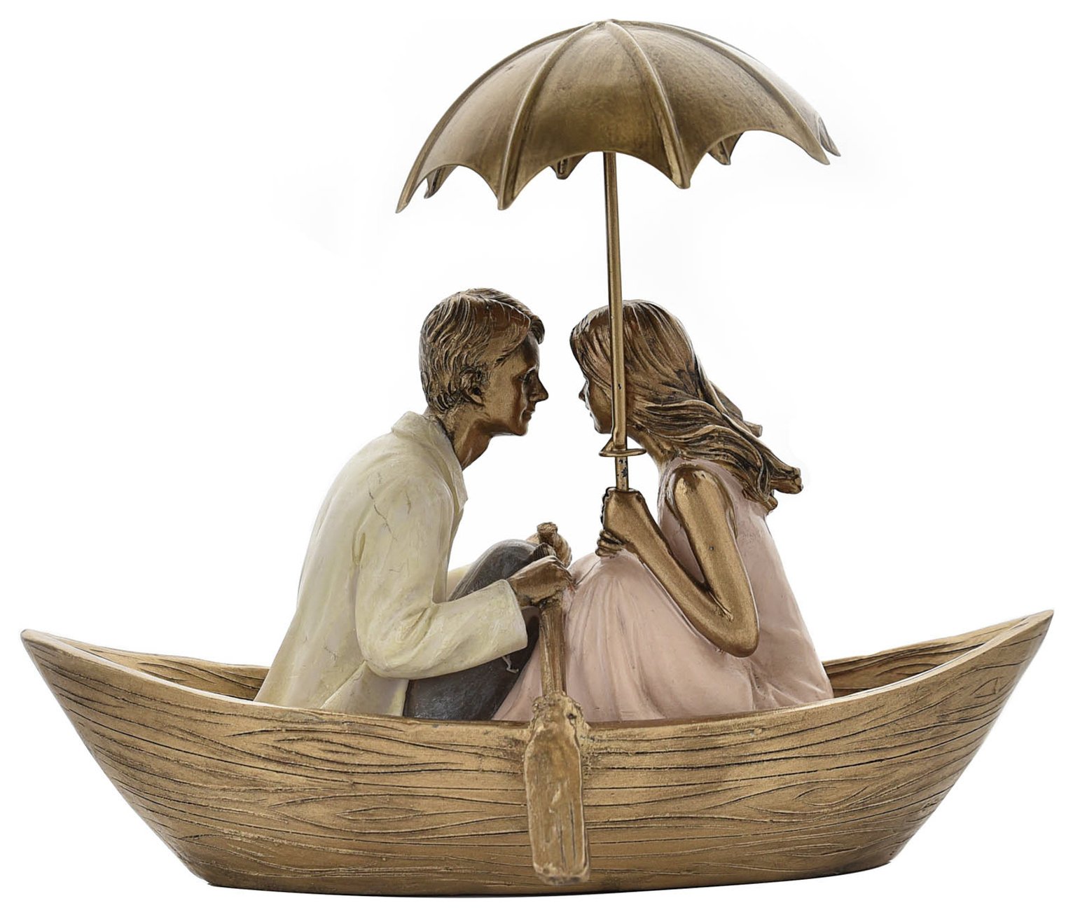 Rainy Day Couple In Boat Figurine - Bronze