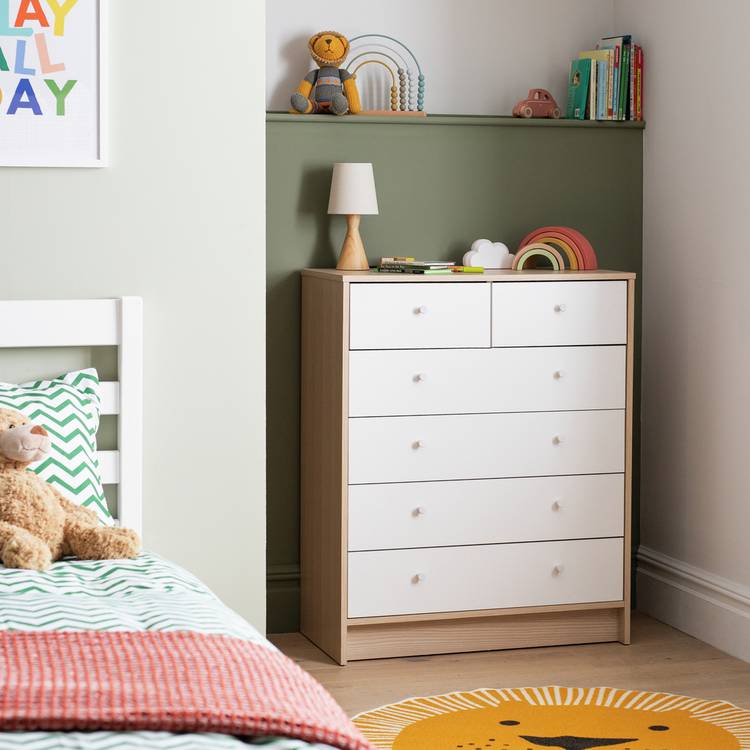 Argos Home Kids Malibu 6 Drawer Chest - White & Acacia 0
