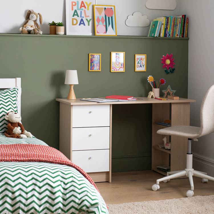 Argos Home Kids Malibu 3 Drawers Desk - White and Acacia 0