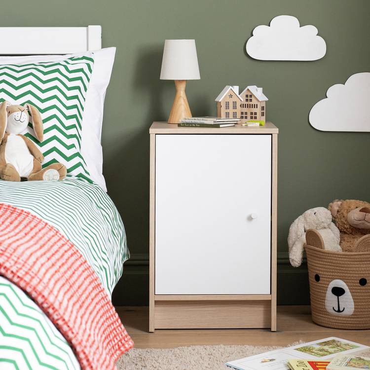 Argos Home Kids Malibu 1 Door Bedside Table - White & Acacia 0