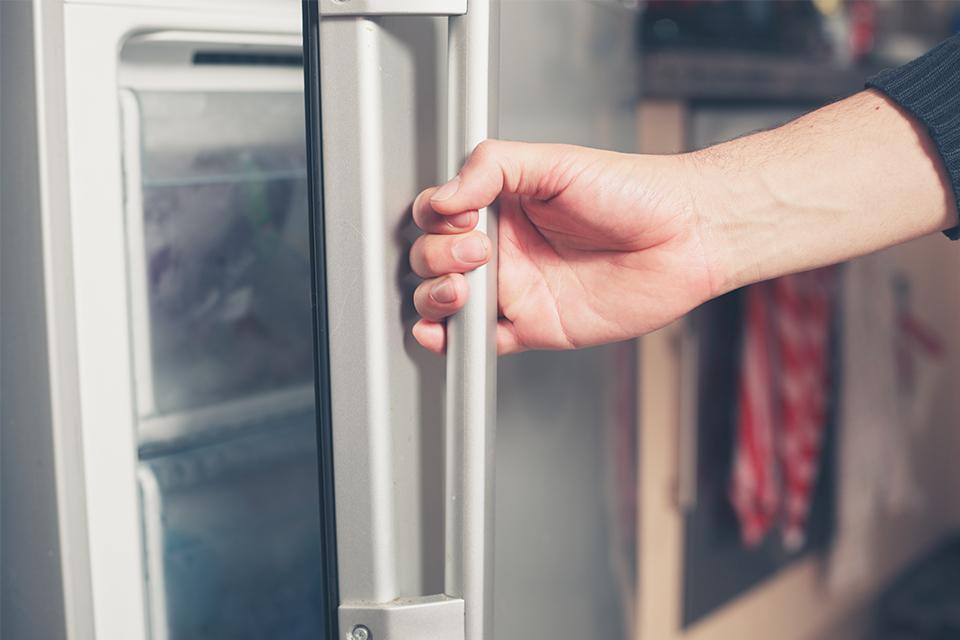 Hand opening freezer door.