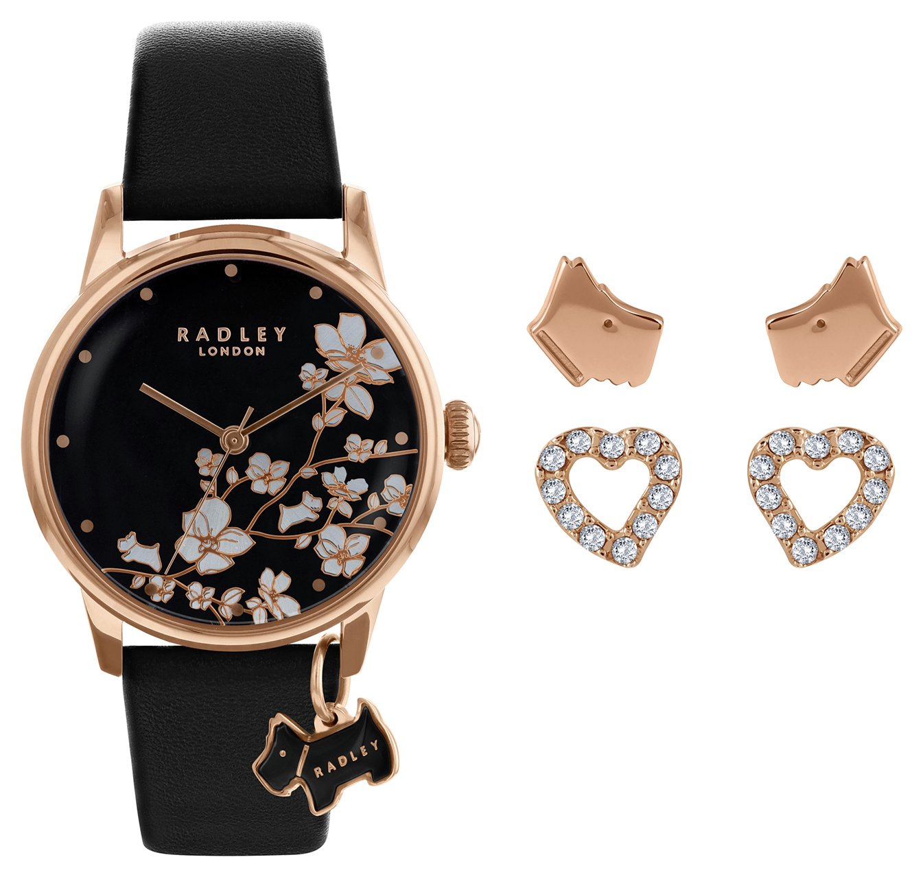 Radley Ladies Black Leather Strap Watch & Earrings Gift Set