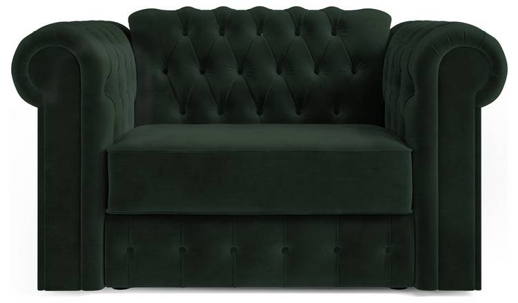 Jay-Be Chesterfield Velvet Cuddle Chair Sofa Bed -Dark Green