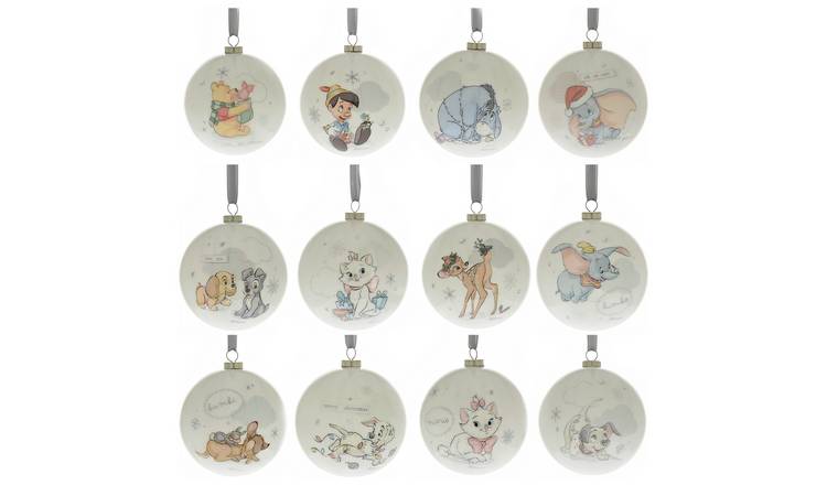 Disney Pack of 12 Magical Beginnings Christmas Baubles-White