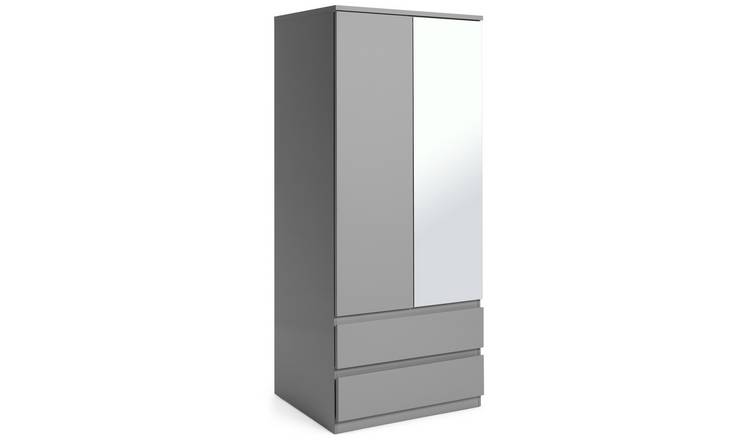 Habitat Jenson 2 Door 2 Drawer Mirror Wardrobe - Grey Gloss