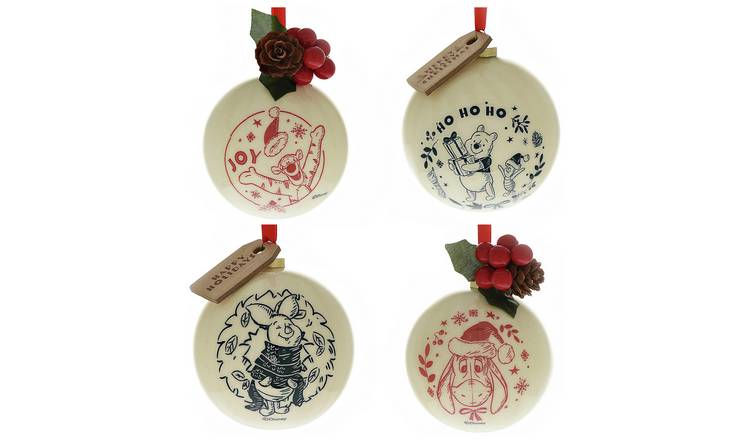 Disney Winnie the Pooh Pack of 4 Christmas Baubles - Cream