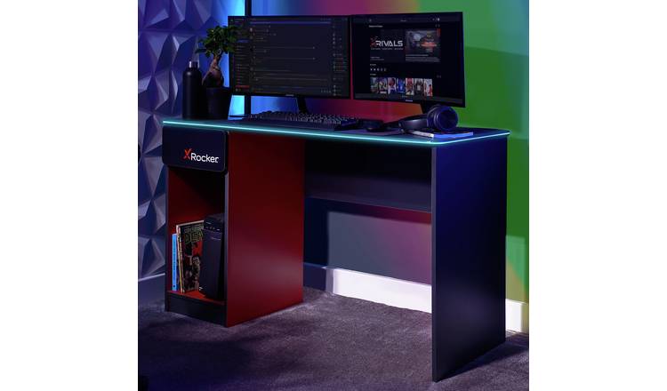 X Rocker Carbon Tek LED Gaming Desk - Black And Red
