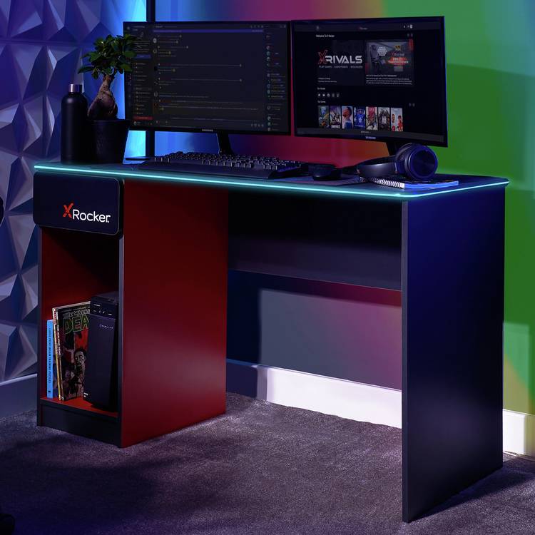 X Rocker Carbon Tek LED Gaming Desk - Black And Red 0