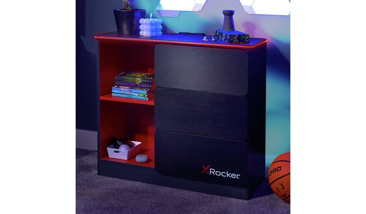 X Rocker Carbon Tek LED 3 Drawer Chest - Black And Red