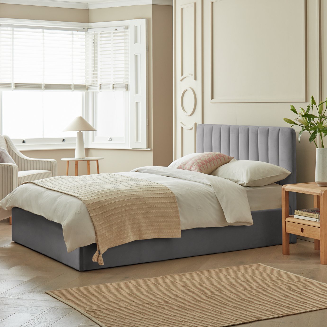 Habitat Pandora Double Ottoman Fabric Bed Frame - Grey