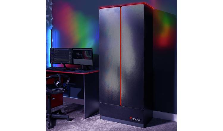 X Rocker Carbon Tek LED 2 Door Wardrobe - Black And Red