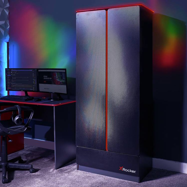 X Rocker Carbon Tek LED 2 Door Wardrobe - Black And Red 0