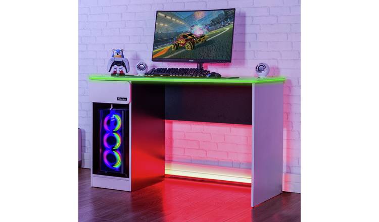 X Rocker Carbon Tek LED Gaming Desk - White