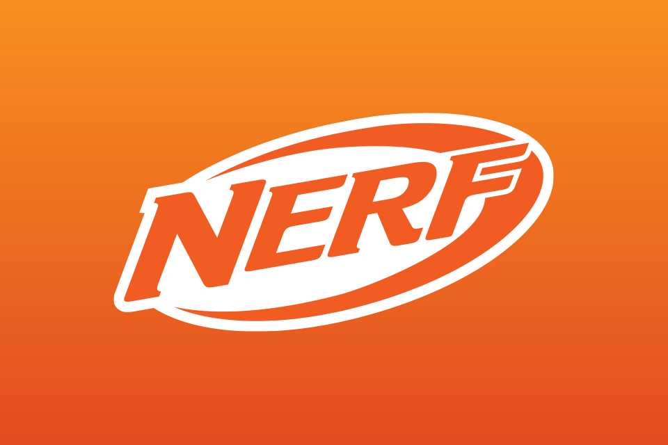 The Nerf logo on an orange background.