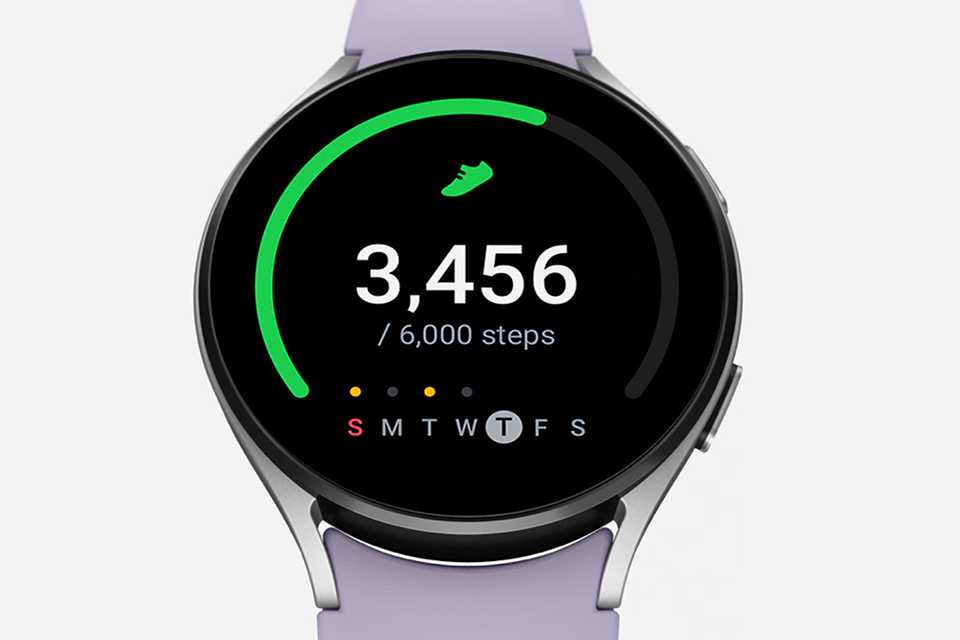 A purple Samsung smart watch.