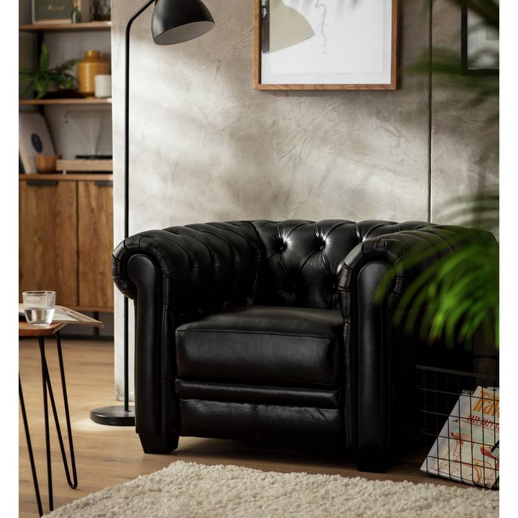 Habitat Chesterfield Leather Armchair - Black 0