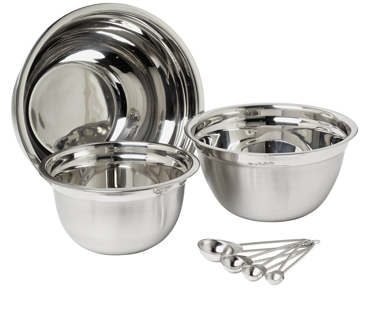 Argos Home Set of 3 Stainless Steel Mixing Bowls and Spoons