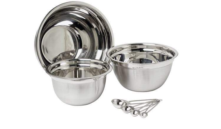 Argos Home Set of 3 Stainless Steel Mixing Bowls and Spoons
