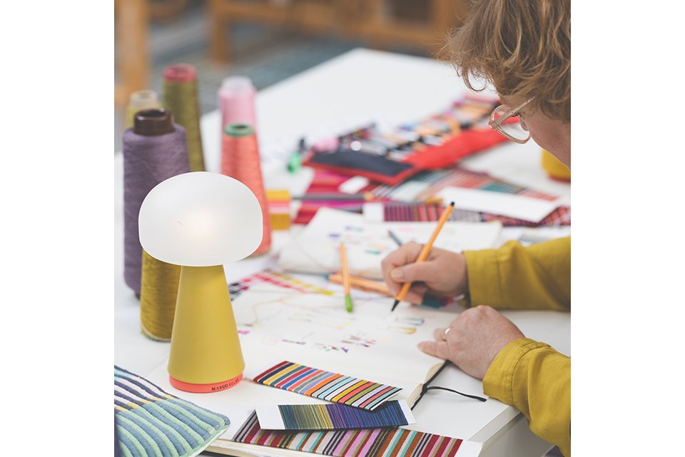 Maro in the studio working on the Margo Selby collection.