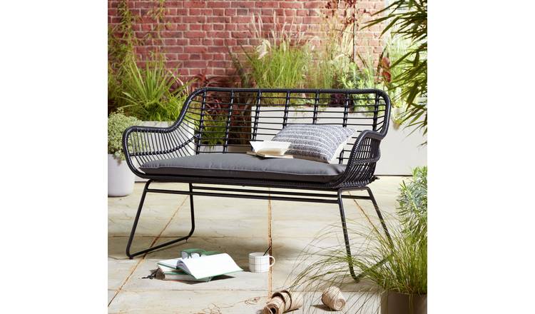 Steel wicker 2 seater garden deals bench