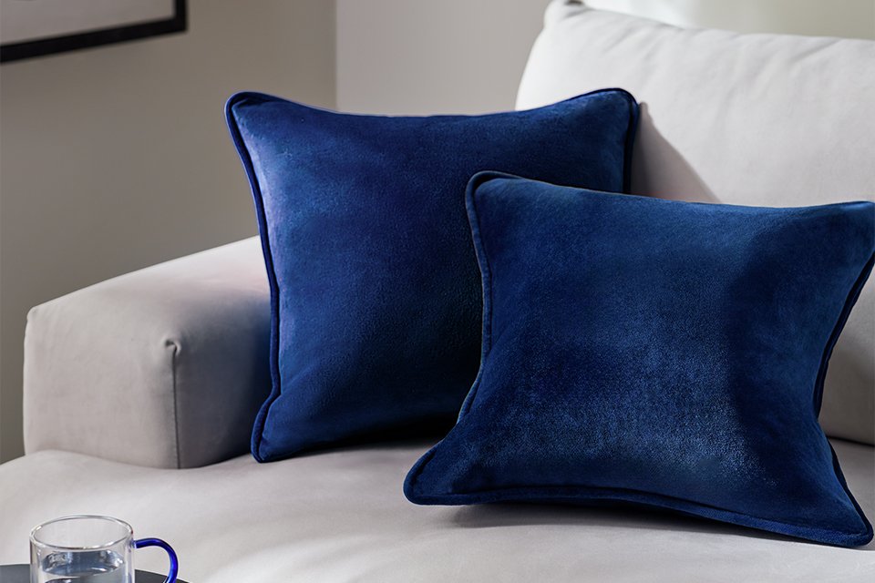 Habitat Velvet Cushion Cover in blue colour.